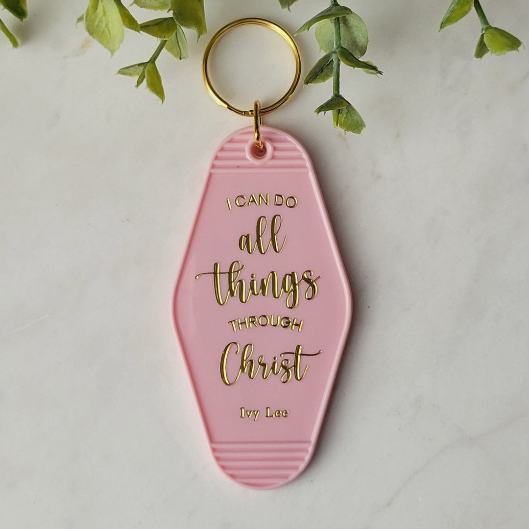 Church Keys Pink Retro Keychain