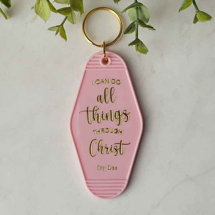 Church Keys Pink Retro Keychain