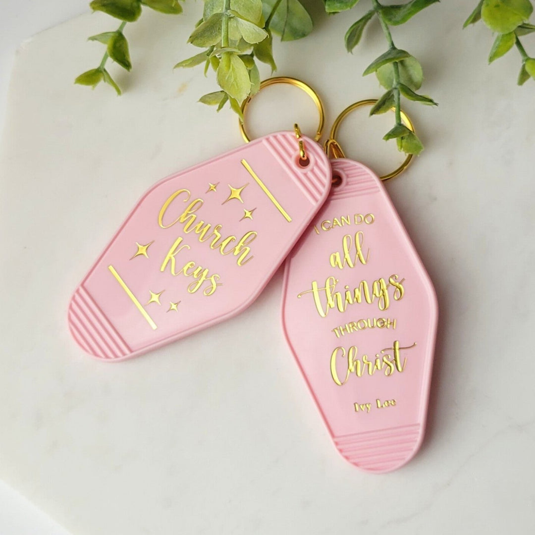 Church Keys Pink Retro Keychain
