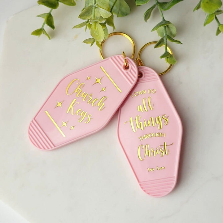 Church Keys Pink Retro Keychain