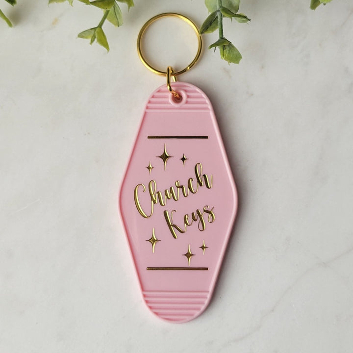 Church Keys Pink Retro Keychain
