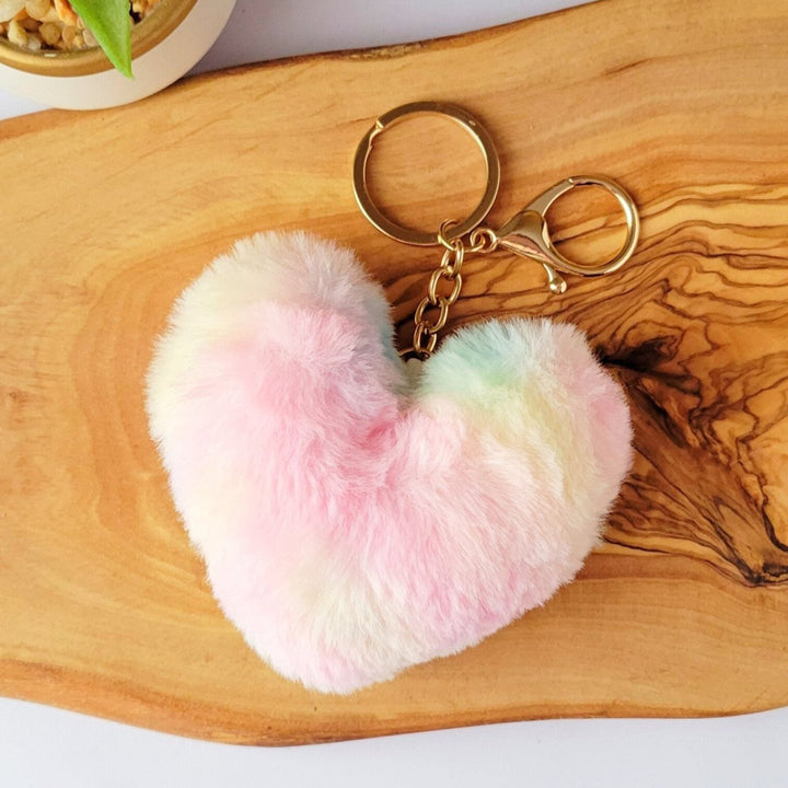 Fluffy Heart Pom Pom Keychain