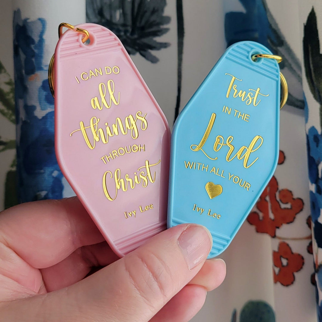 Church Keys Pink Retro Keychain