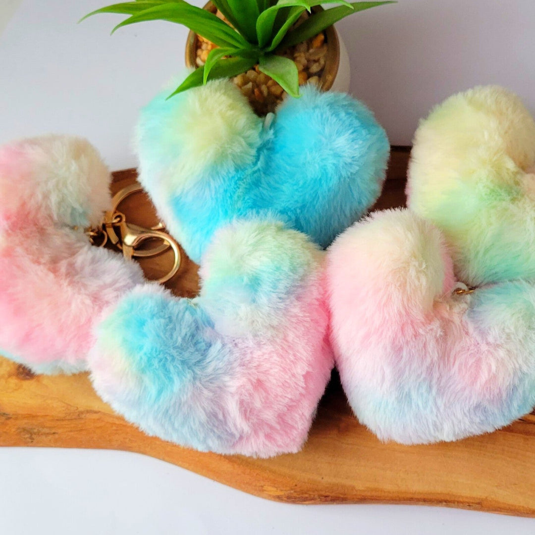 Fluffy Heart Pom Pom Keychain