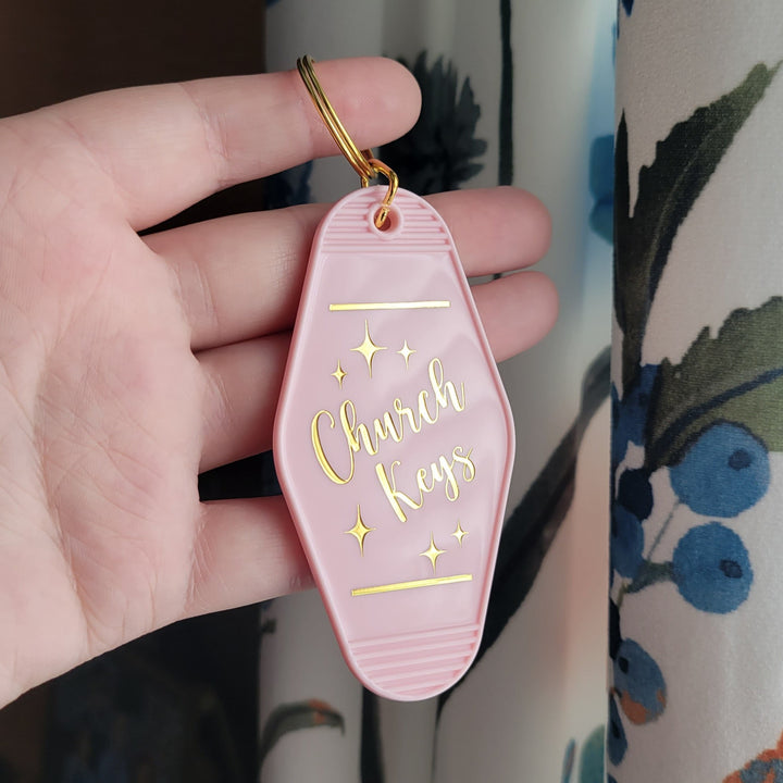 Church Keys Pink Retro Keychain