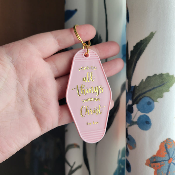 Church Keys Pink Retro Keychain