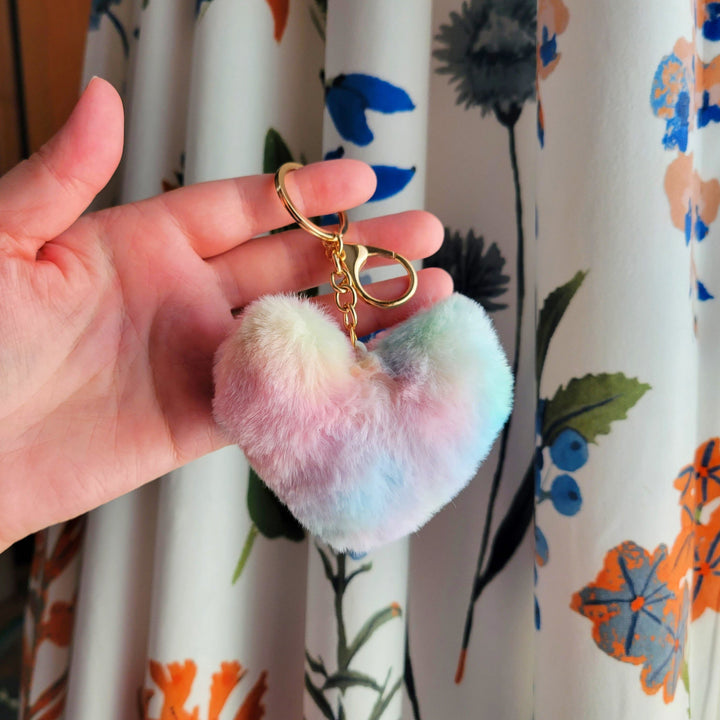 Fluffy Heart Pom Pom Keychain