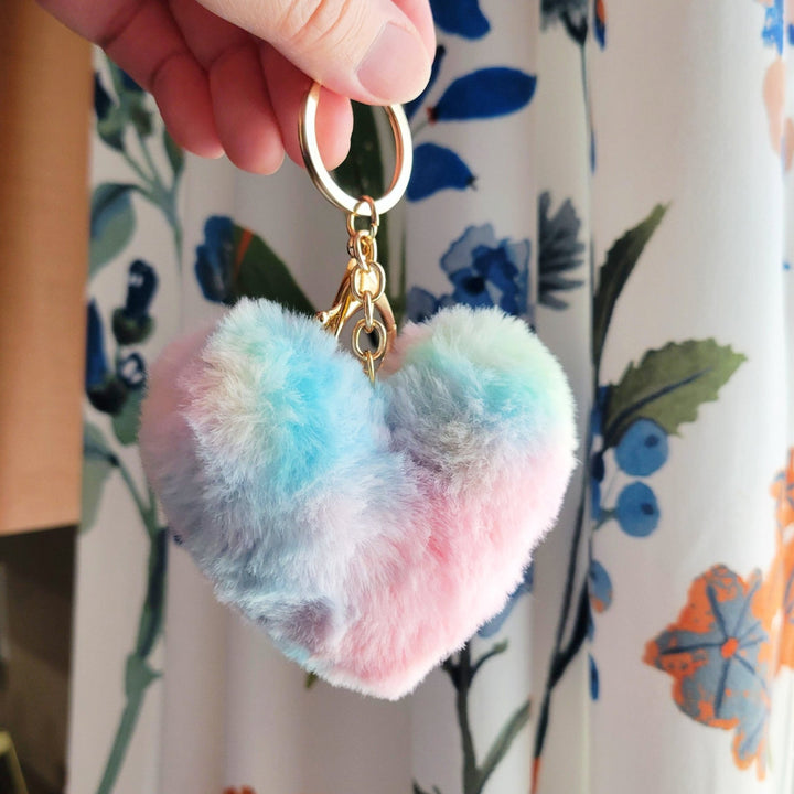 Fluffy Heart Pom Pom Keychain